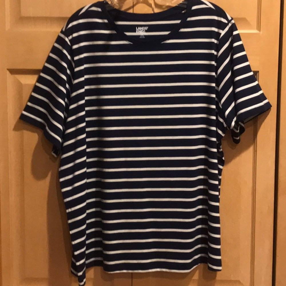 New Lands' End Navy and Cream Striped Top